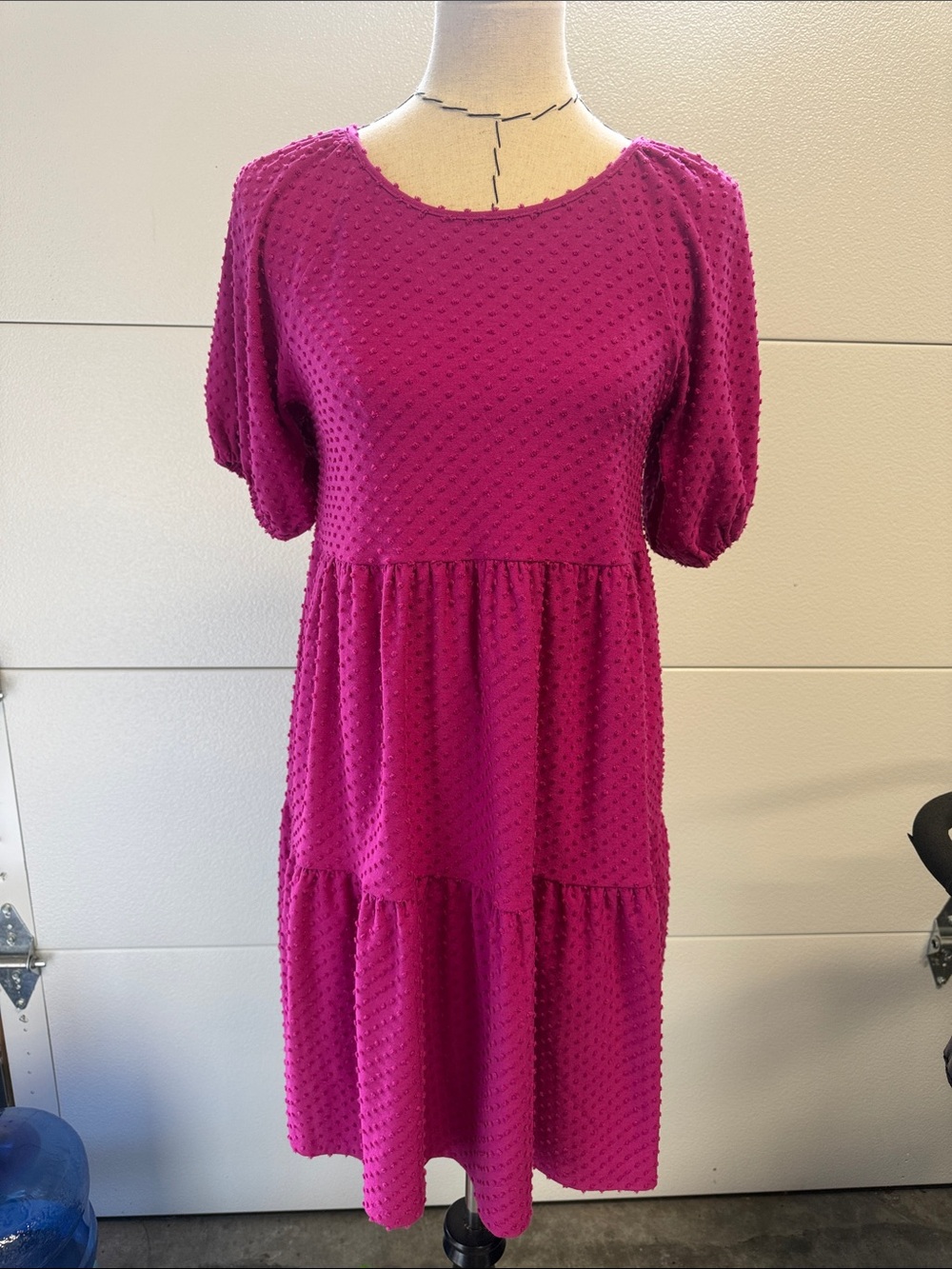 J.Crew Textured Swiss Dot Tiered Dress - Fuchsia Pink
